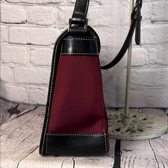 * Maxx New York Quilted Burgundy and Black Leather Trim Shoulder Bag